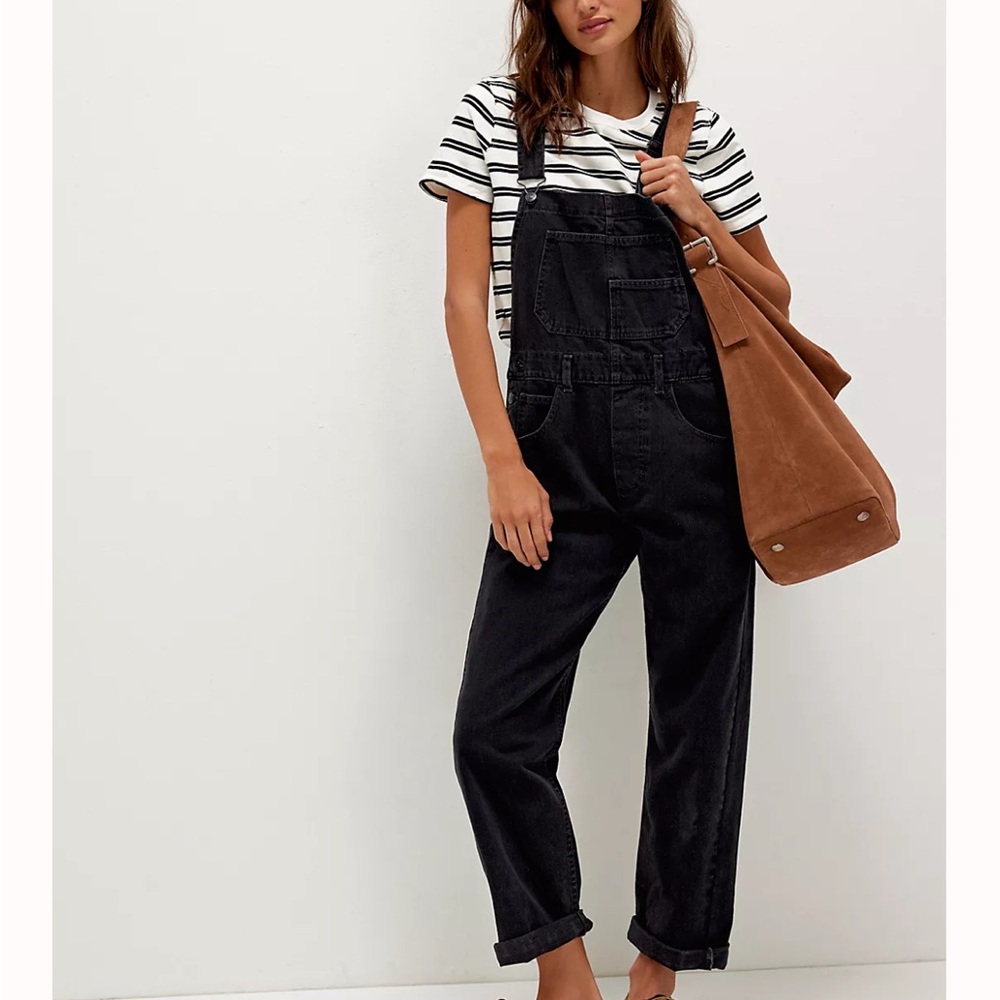 Free People Black Denim Overalls
